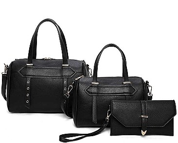 3 IN 1 TRENDY SMOOTH STUD STRAP DESIGN DUFFEL BAG AND CLUTCH SET