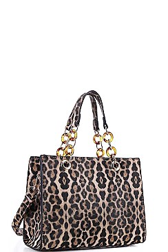 LEOPARD PATTERN TOTE WITH LONG STRAP