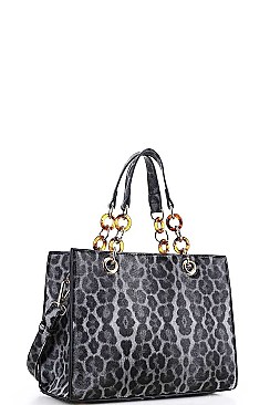 LEOPARD PATTERN TOTE WITH LONG STRAP