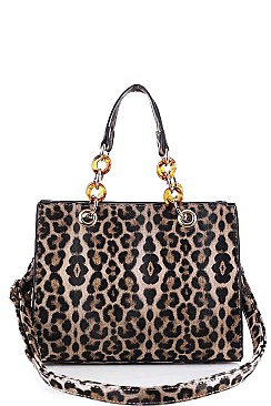 LEOPARD PATTERN TOTE WITH LONG STRAP