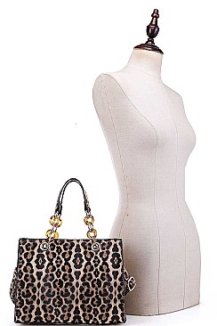 LEOPARD PATTERN TOTE WITH LONG STRAP