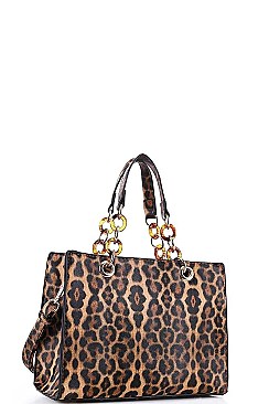 LEOPARD PATTERN TOTE WITH LONG STRAP