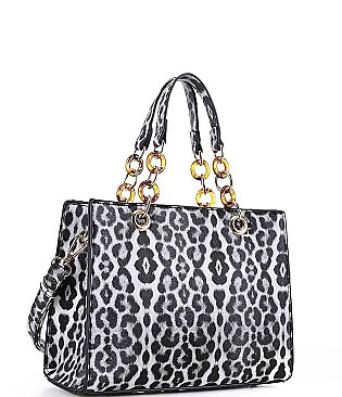 LEOPARD PATTERN TOTE WITH LONG STRAP