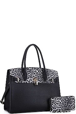 LEOPARD TWO TONE SATCHEL WITH MATCHING WALLET