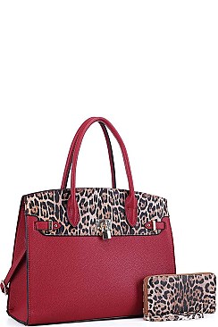 LEOPARD TWO TONE SATCHEL WITH MATCHING WALLET