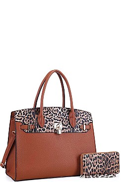LEOPARD TWO TONE SATCHEL WITH MATCHING WALLET