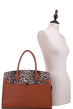 LEOPARD TWO TONE SATCHEL WITH MATCHING WALLET