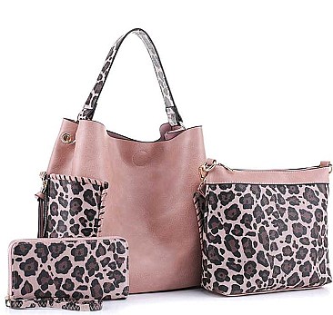 3 IN 1 LEOPARD DESIGN HOBO BAG SET