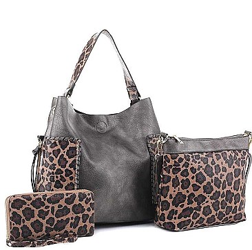 3 IN 1 LEOPARD DESIGN HOBO BAG SET