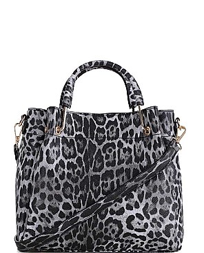 LEOPARD PATTERN SATCHEL WITH LONG STRAP