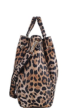 LEOPARD PATTERN SATCHEL WITH LONG STRAP