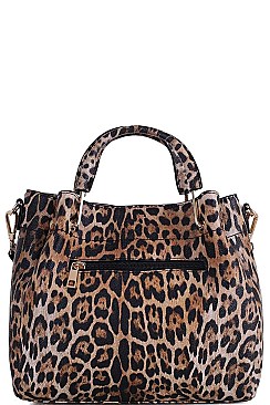 LEOPARD PATTERN SATCHEL WITH LONG STRAP