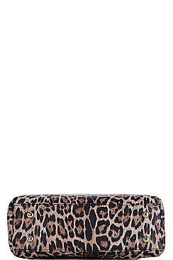 LEOPARD PATTERN SATCHEL WITH LONG STRAP