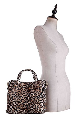 LEOPARD PATTERN SATCHEL WITH LONG STRAP