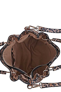 LEOPARD PATTERN SATCHEL WITH LONG STRAP