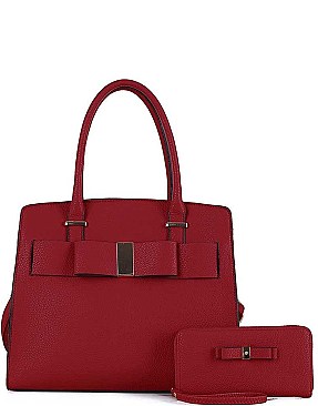 2 IN 1 RIBBON ACCENT SATCHEL WITH WALLET
