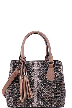 CUTE PYTHON SNAKE TEXTURE SATCHEL WITH LONG STRAP