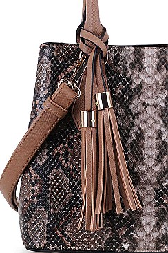 CUTE PYTHON SNAKE TEXTURE SATCHEL WITH LONG STRAP