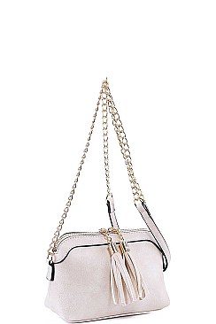 DOUBLE TASSEL LONG CHAIN CROSS BODY BAG
