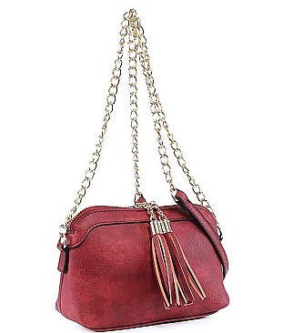 DOUBLE TASSEL LONG CHAIN CROSS BODY BAG