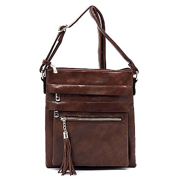 Glossy Multi Zip Pocket Crossbody Bag