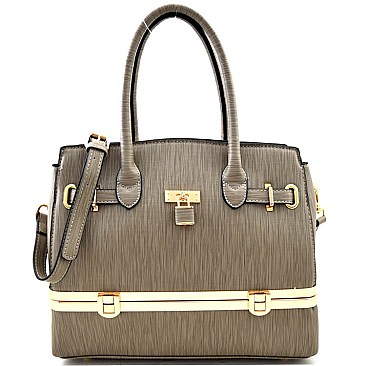 Textured Bottom Compartment Padlock BOXY Satchel