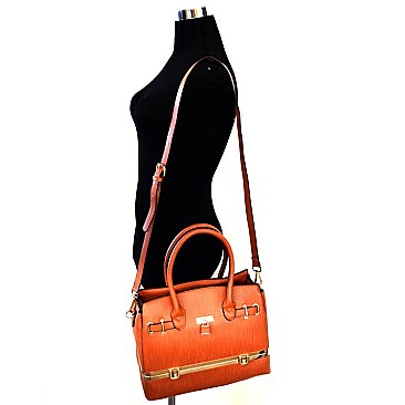Textured Bottom Compartment Padlock BOXY Satchel