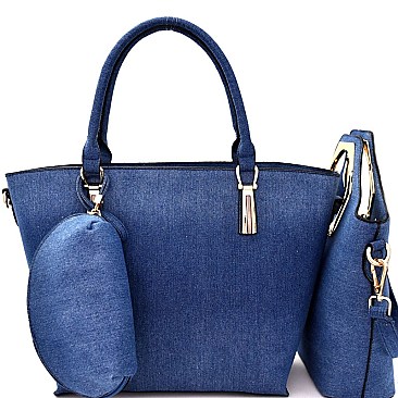 LF114D-LP Denim Metal Handle Satchel 3 in 1 Tote Value SET