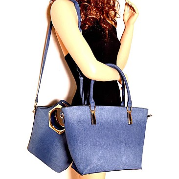 LF114D-LP Denim Metal Handle Satchel 3 in 1 Tote Value SET