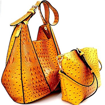 LF145-LP Ostrich Print Embossed 2 in 1 Hobo 2 Way