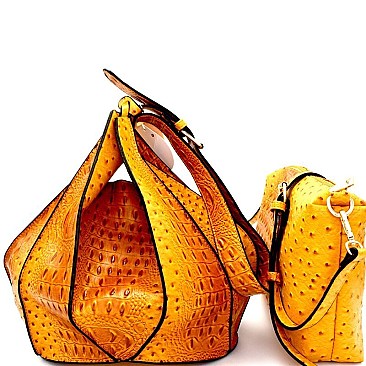 LF145-LP Ostrich Print Embossed 2 in 1 Hobo 2 Way