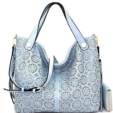 LF1491W-LP Flower Pattern Laser-cut Hobo Wallet SET