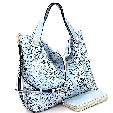 LF1491W-LP Flower Pattern Laser-cut Hobo Wallet SET