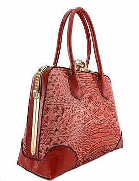 PATENT SNAKE PRINT DIAMOND JEWEL TOP SATCHEL