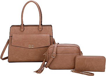 3-in-1 Satchel Set With Cross-Body & Wallet