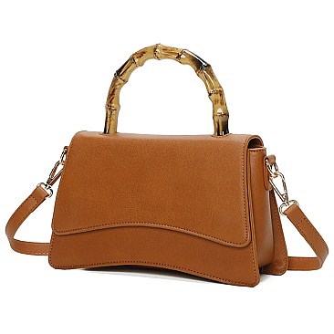 2-in-1 Fashion Bamboo Top Handle Flap Satchel