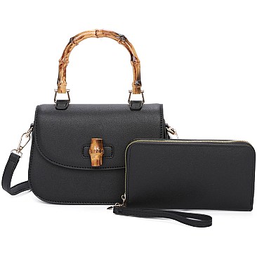 2-in-1 Bamboo Top Handle Flap Satchel