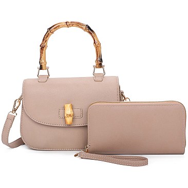 2-in-1 Bamboo Top Handle Flap Satchel