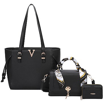 V Accent 3-in-1 Shopper Tote/Satchel Set