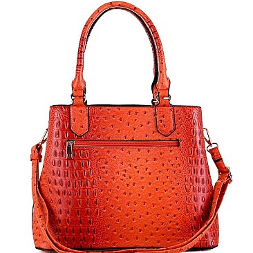 Tassel Accent Ostrich Print Satchel and Wallet Set