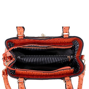 Tassel Accent Ostrich Print Satchel and Wallet Set