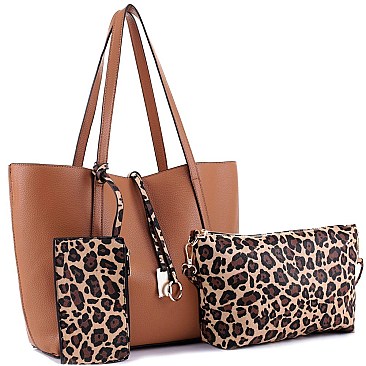 3 in 1 Leopard Print Shopper Tote Value SET