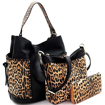 3 IN 1 FAUX LEATHER LEOPARD PRINT HOBO WALLET SET