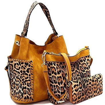 3 IN 1 FAUX LEATHER LEOPARD PRINT HOBO WALLET SET