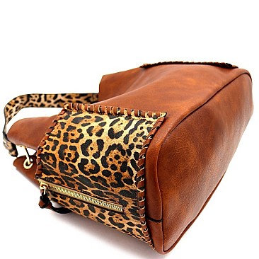 3 in 1 Whipstitched Side Pocket Leopard Print Hobo Wallet SET