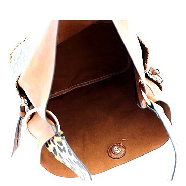 3 in 1 Whipstitched Side Pocket Leopard Print Hobo Wallet SET