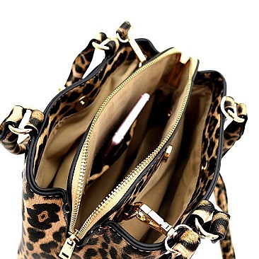 3 COMPARTMENT LEOPARD PRINT SATCHEL