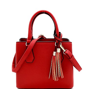 Medium 2-Way Tassel Accent 3-Compartment Satchel