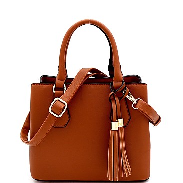 Medium 2-Way Tassel Accent 3-Compartment Satchel