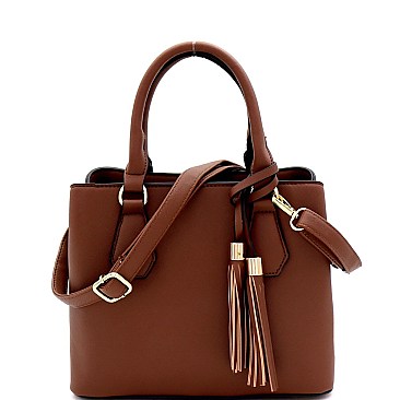 Medium 2-Way Tassel Accent 3-Compartment Satchel